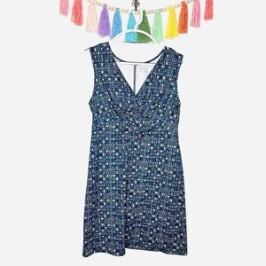 Eddie Bauer Blue V-Neck Patterened Twist Front Sleeveless Dress Size Medium